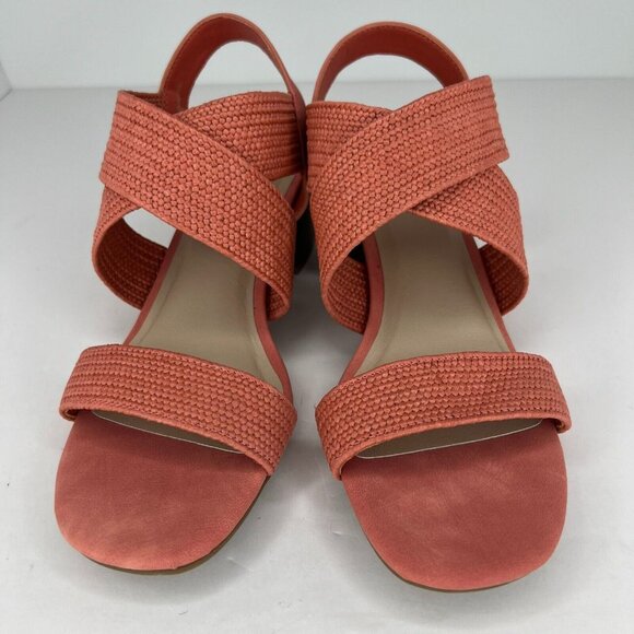 Comfort Womens Peach Criss Cross Block Heeled Size 7.5W Strappy Sandals - Picture 3 of 10